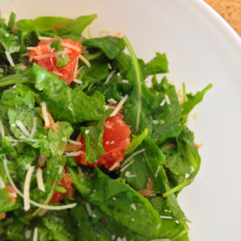 Arugula with Pink Grapefruit & Parmesan Cheese | thecrunchyurbanite.com